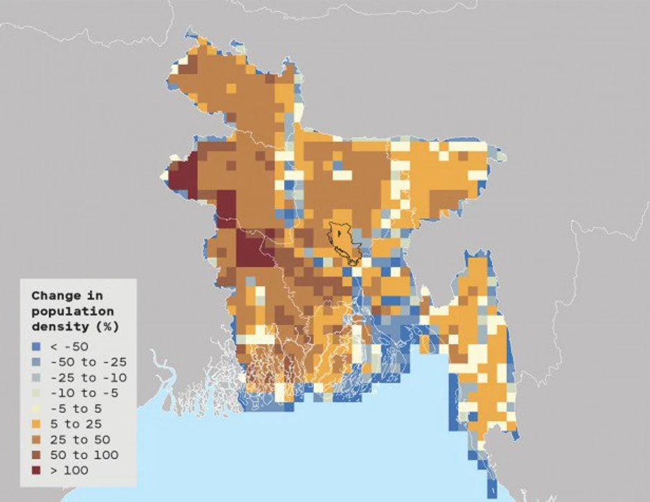 Promene u gustini naseljenosti: Bangladeš