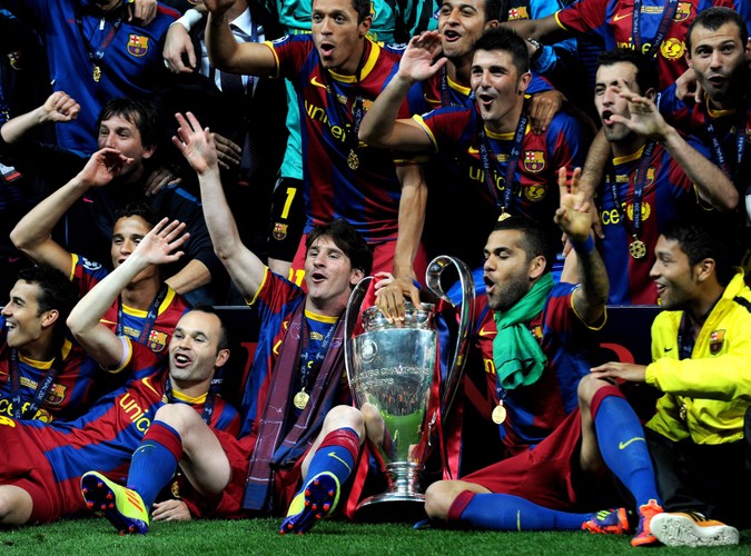 Radość piłkarzy Barcelony po wygraniu LM