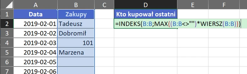 3.27  Zwracanie ostatniej wartości z wypełnionej komórki