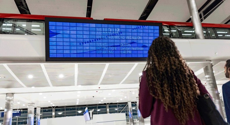 Delta and Parallel Reality's personalized flight info board at the Detroit Airport