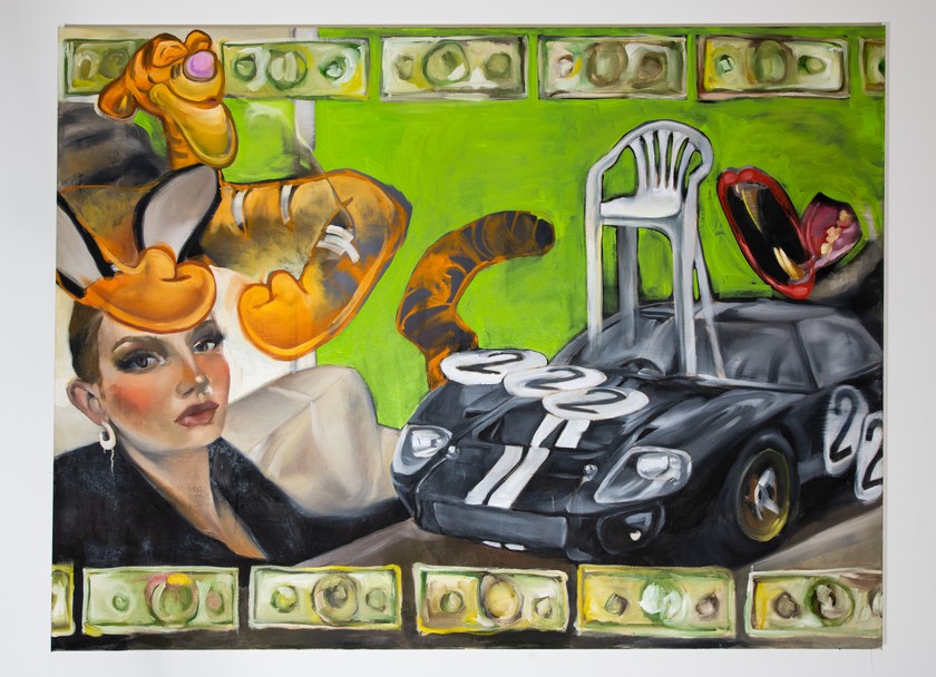 Ses peintures s’inspirent du consumérisme superficiel et de la volonté perpétuelle d’auto-optimisation.