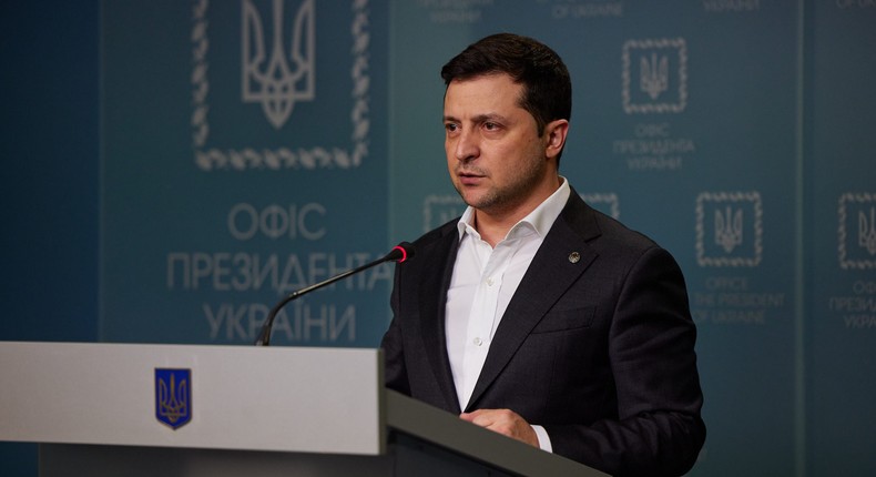 Ukraine President Volodymyr Zelensky holds a press conference in Kiev, Ukraine on February 24, 2022.