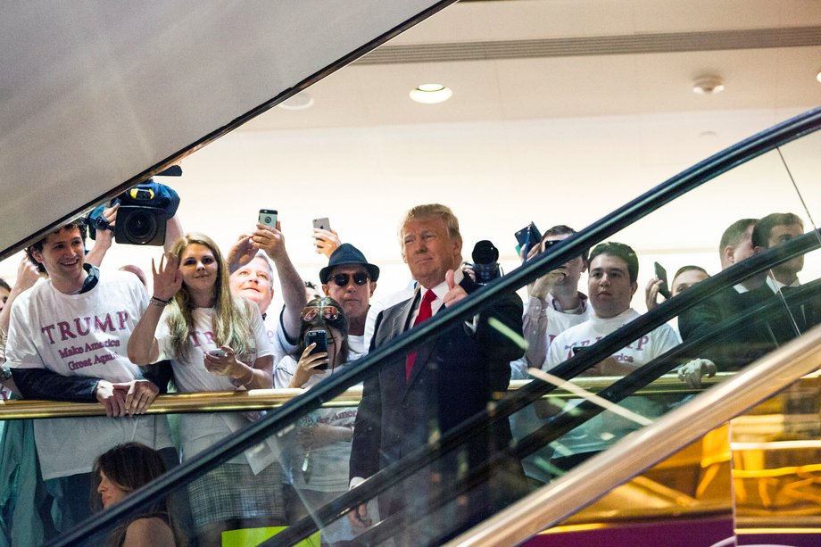 Down the escalator he came.