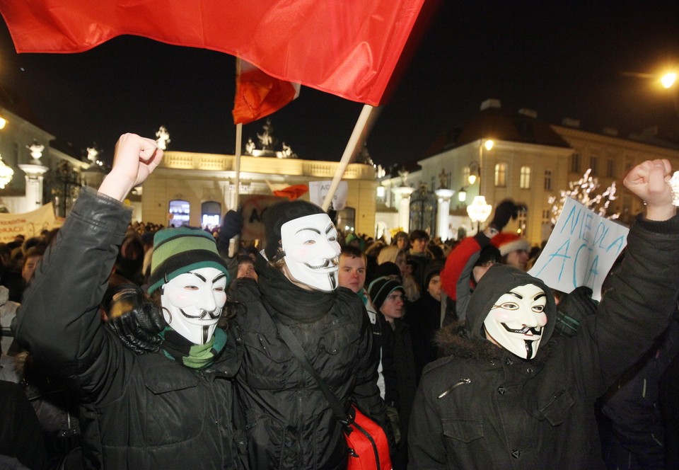 Protest przeciwko ACTA w Warszawie, fot. PAP/Paweł Supernak