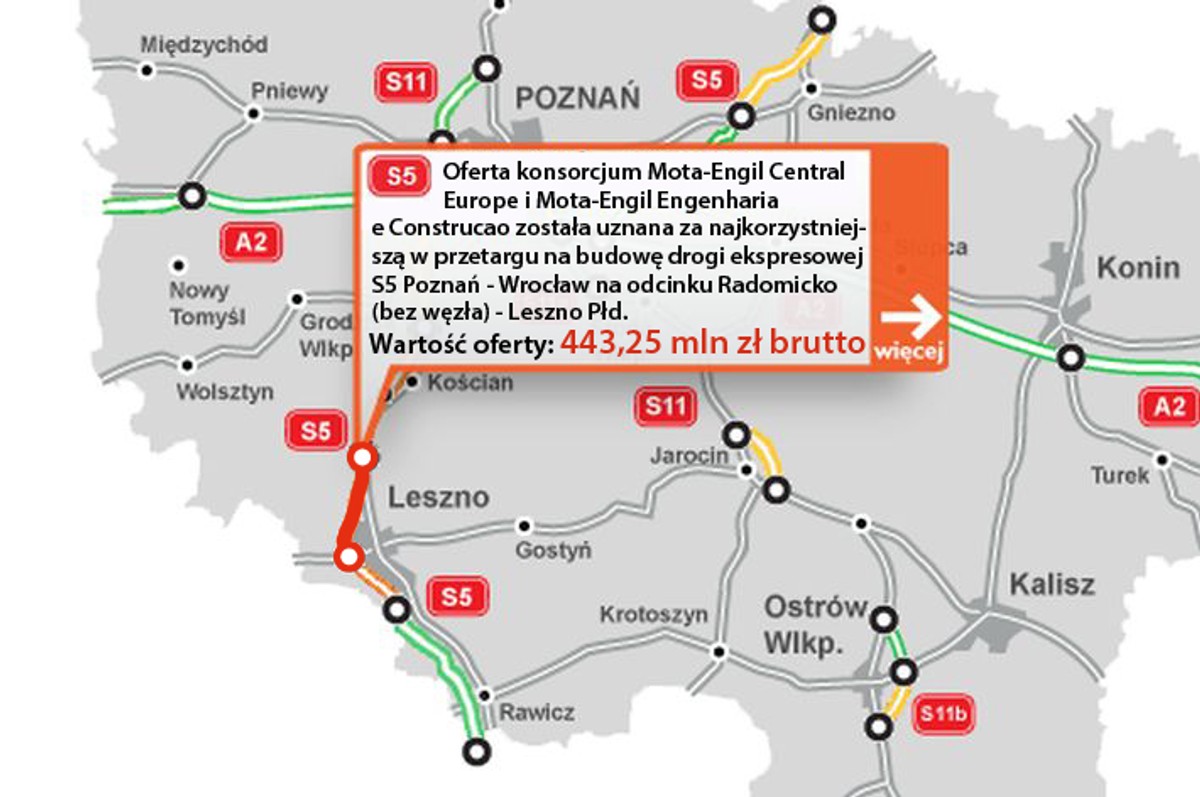 S5 Poznań - Wrocław; odcinek Radomicko (bez węzła) - Leszno Płd.