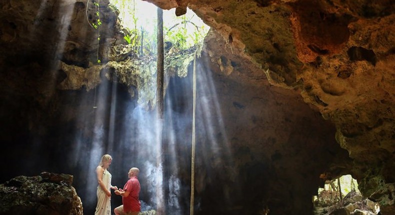 The view of this cave proposal photo is divine