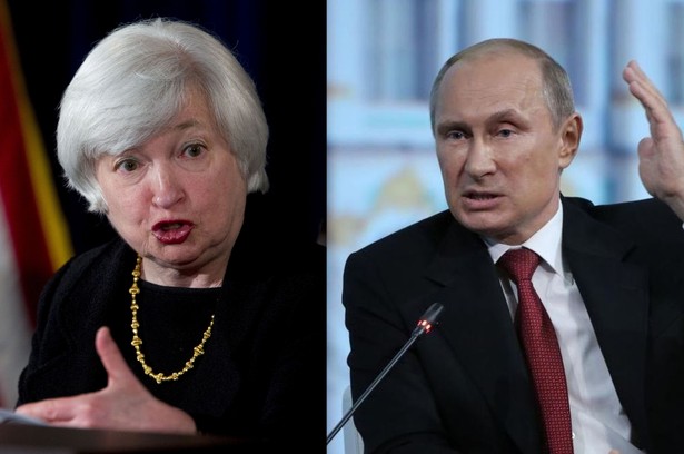 Janet Yellen Po wybuchu kryzysu byliśmy jedyną zieloną wyspą na morzu recesji, ale w zeszłym roku okazało się, że jesteśmy bardziej połączeni ze światową gospodarką, niż nam się wydawało, a na koniunkturę w naszym kraju wpływa głównie to, co się dzieje za granicą. Najbardziej znaczące decyzje dla polskiej gospodarki były podejmowane ponad 7 tys. km od Warszawy – na posiedzeniach Rezerwy Federalnej. Pod kierownictwem Janet Yellen – pierwszej w historii kobiety kierującej amerykańskim bankiem centralnym – Fed zakończył w październiku program ilościowego luzowania polityki pieniężnej, czyli drukowania dolarów, co spowodowało silny wzrost kursu amerykańskiej waluty. Wprawdzie fakt, że największa gospodarka świata nie potrzebuje wsparcia, jest generalnie dobrą informacją, lecz ubocznym skutkiem umacniania się dolara jest to, że tracą na wartości inne waluty, w tym złotówka, która w drugiej połowie roku osłabiła się wobec dolara o 16 proc. Umacnianie się dolara przyczyniło się także do spadku cen ropy naftowej, który z punktu widzenia polskiej gospodarki jest zjawiskiem pozytywnym. Także w bieżącym roku gospodarcze losy świata będą w dużej mierze zależne od Yellen, a konkretnie od tego, czy Fed zgodnie z zapowiedziami podniesie stopy procentowe, które od początku kryzysu są bliskie zera, czy też zdecyduje się jeszcze z tym poczekać. To nie tylko wpłynie na kurs dolara, lecz także na zachowanie innych banków centralnych, a to z kolei – na oprocentowanie kredytów. Władimir Putin To na skutek działań rosyjskiego prezydenta po raz pierwszy od upadku komunizmu musimy się liczyć z bezpośrednim zagrożeniem militarnym. Anektując w lutym Krym, a następnie podsycając konflikt na wschodzie Ukrainy, doprowadził do tego, że stosunki między Rosją a Zachodem ochłodziły się do poziomów niewidzianych od czasów zimnej wojny, a pierwszą ofiarą tej sytuacji stała się gospodarka. W odpowiedzi na zachodnie sankcje gospodarcze Władimir Putin wprowadził embargo na produkty rolne i spożywcze z Zachodu, co uderzyło m.in. w Polskę, będącą jednym z głównych ich eksporterów na rosyjski rynek. Na tej wymianie gospodarczych ciosów bardziej ucierpiała Rosja, której gospodarka wpada w recesję, a waluta gwałtownie zaczęła tracić na wartości, co jednak skutkuje także tym, że Rosjanie ograniczyli zagraniczne wyjazdy i zakupy, a Polska była jednym z głównych celów jednego i drugiego. Na dodatek polityczne napięcie w regionie było jedną z przyczyn osłabienia się złotego pod koniec roku. Szacuje się, że wskutek sankcji polskie PKB zmniejszyło się w zeszłym roku o 0,4 pkt proc. Ponieważ nie widać na razie szans na zakończenie konfliktu na Ukrainie, a tym samym zniesienia sankcji, negatywny wpływ rosyjskiego prezydenta na polską gospodarkę zapewne utrzyma się także w tym roku. bjn