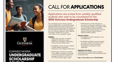 Call for Applications: Guinness Nigeria undergraduate scholarship scheme