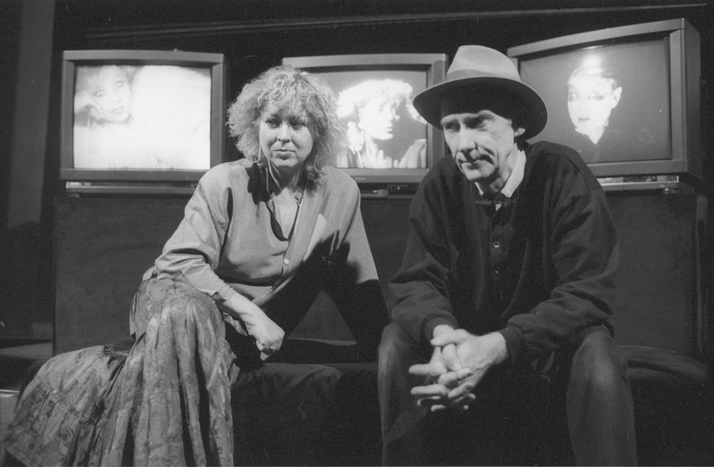 Jolanta Lothe i reżyser Peter Lachmann podczas próby do videodramu opartego na tekstach Helmuta Kajzara (1990)