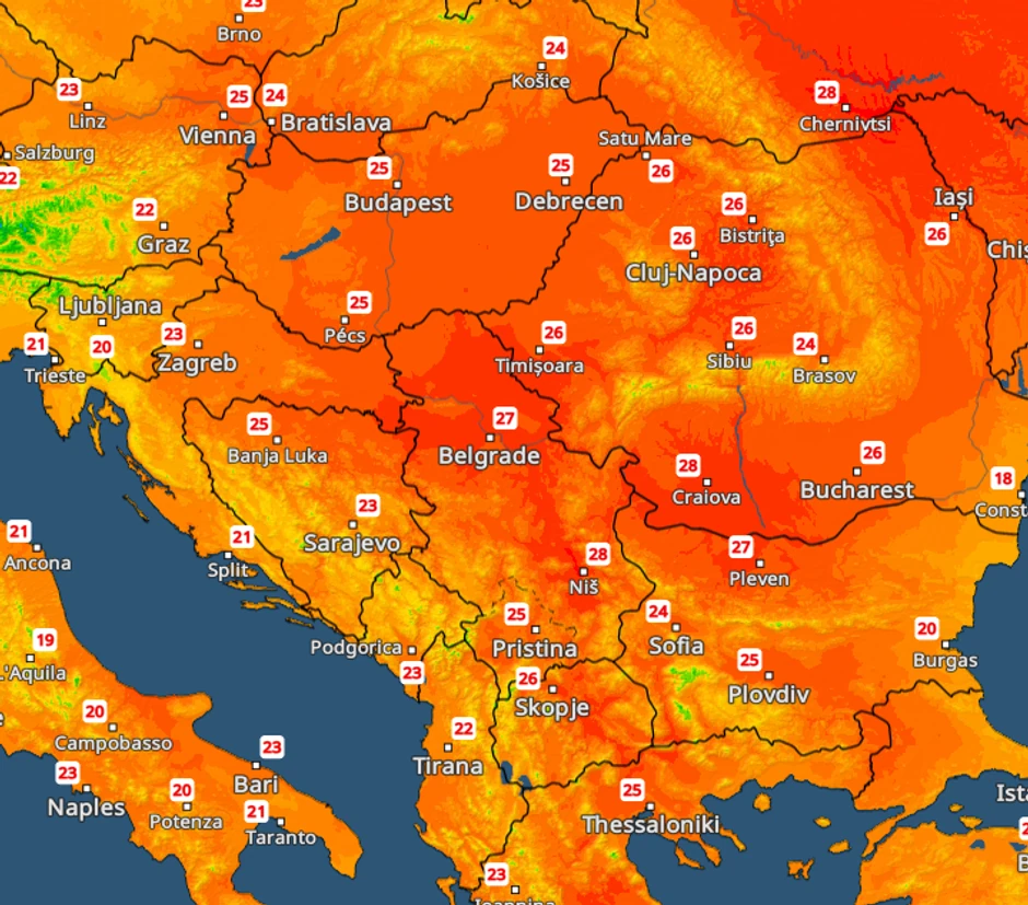 Temperature danas u Srbiji