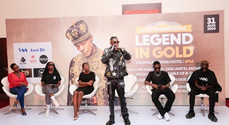 Dr Jose Chameleone addressing the media during the concert launch a few weeks ago