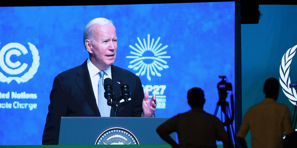 Prezydent USA Joe Biden na szczycie klimatycznym COP27. Szarm el-Szejk, Egipt. 11 listopada 2022 r. 