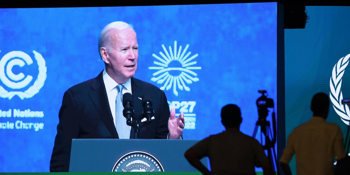 Prezydent USA Joe Biden na szczycie klimatycznym COP27. Szarm el-Szejk, Egipt. 11 listopada 2022 r. 