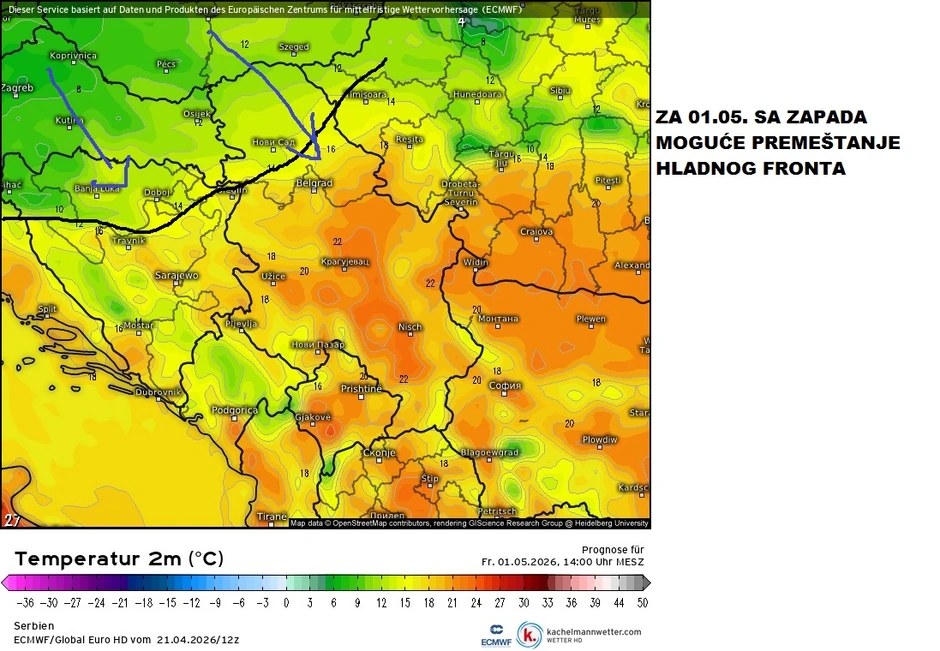 Premeštanje hladnog fronta za Prvi maj