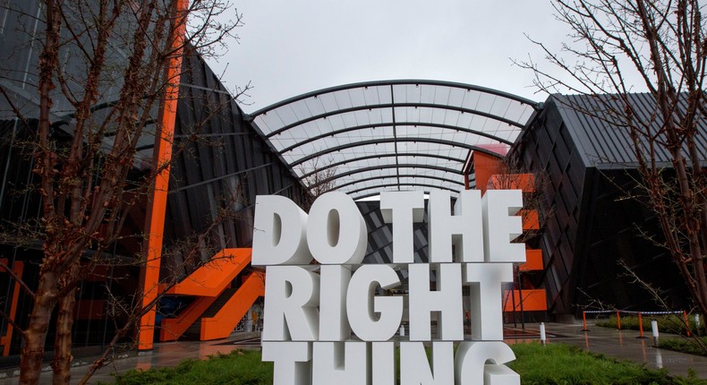 A Do the right thing sign at Nike's headquarters.Natalie Behring/Stringer/Getty Images