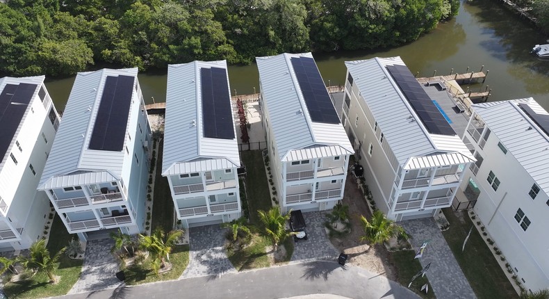 Solar panels on top of homes at Hunters Point.Courtesy of Hunters Point