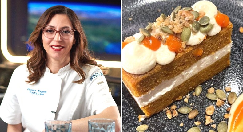 Space 220 pastry chef Romina Wagener and carrot cake.Courtesy of Allied Global Marketing; Marjorie S./Yelp