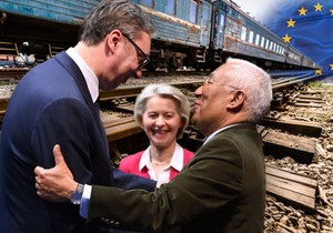 Aleksandar Vučić, Ursula fon der Lajen i Antonio Košta