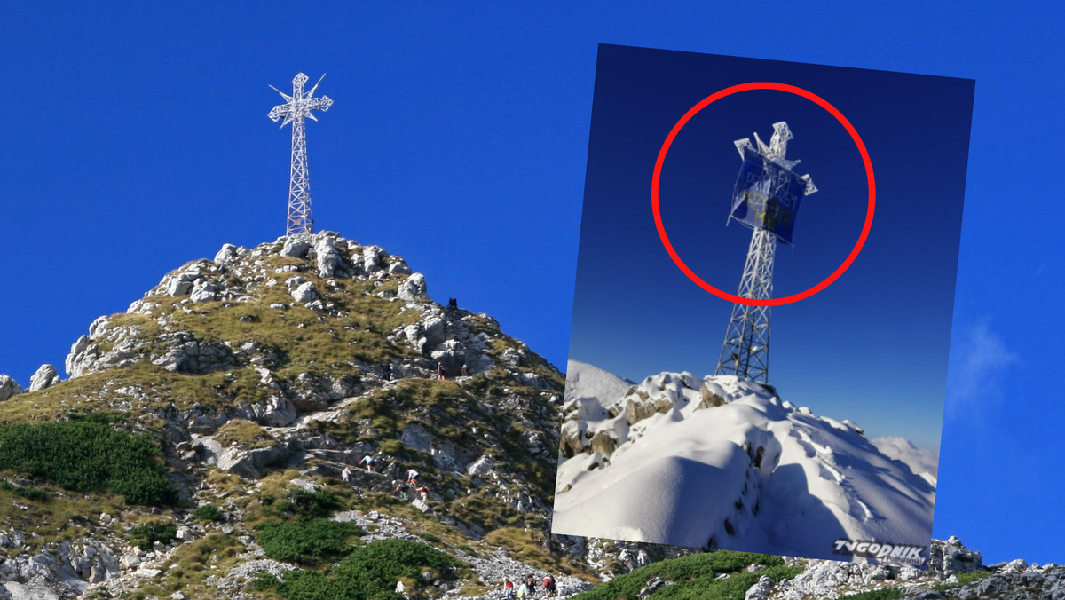 Tatry. Baner z cytatem z Biblii ponownie zawisł na krzyżu na Giewoncie