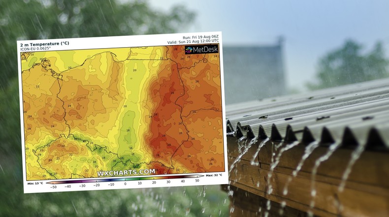 W weekend będzie się ochładzać. Pojawią się także opady (mapa: wxcharts.com)