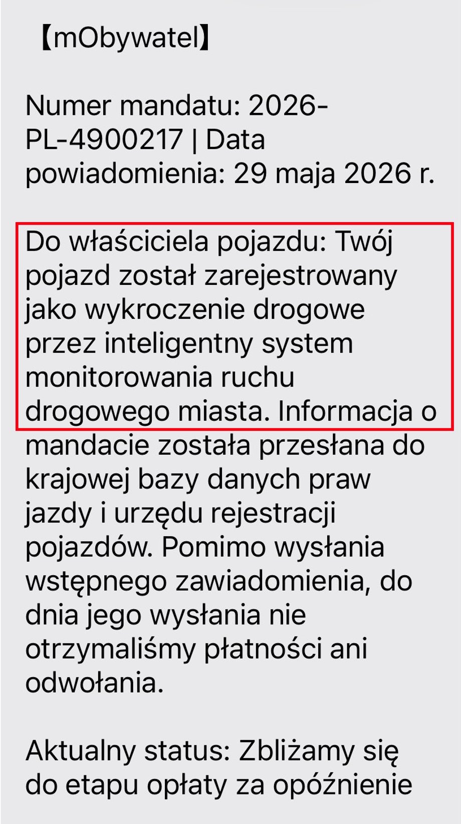 Wiadomość wysłana przez oszusta