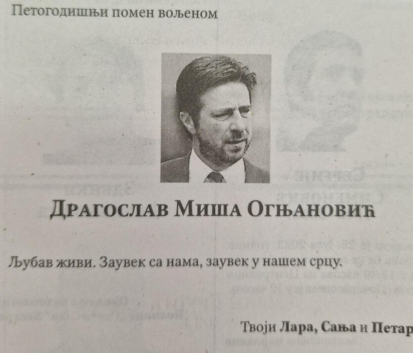 Čitulja za Mišu Ognjanovića