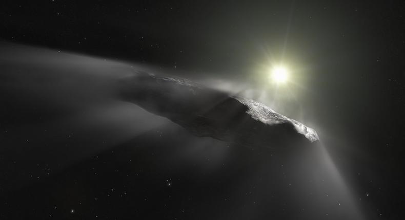 An artist's depiction of interstellar object 'Oumuamua, which astronomers believe is a comet (not an asteroid).