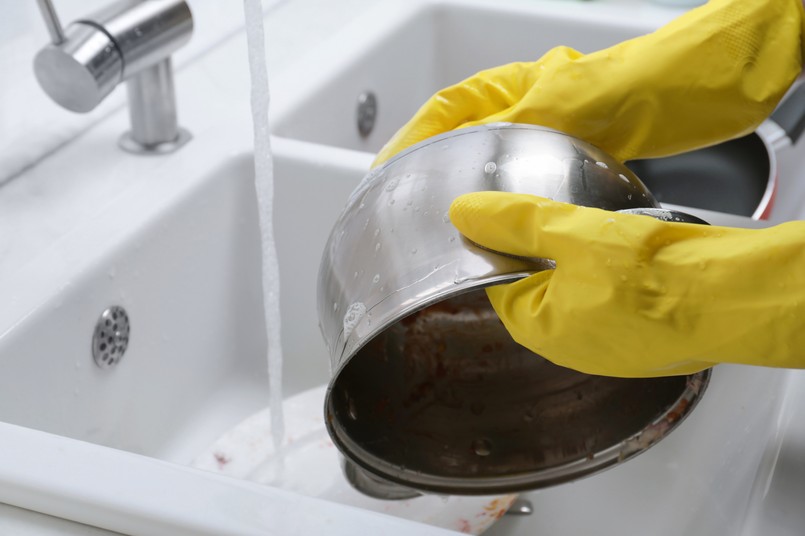 Woman,Washing,Dirty,Dishes,In,Kitchen,Sink,,Closeup