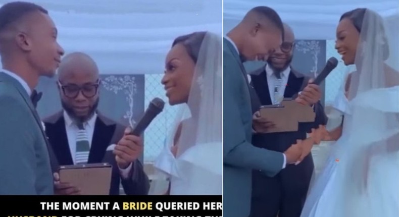 “Why are you crying? – Bride asks groom as he cries during vow exchange (video)