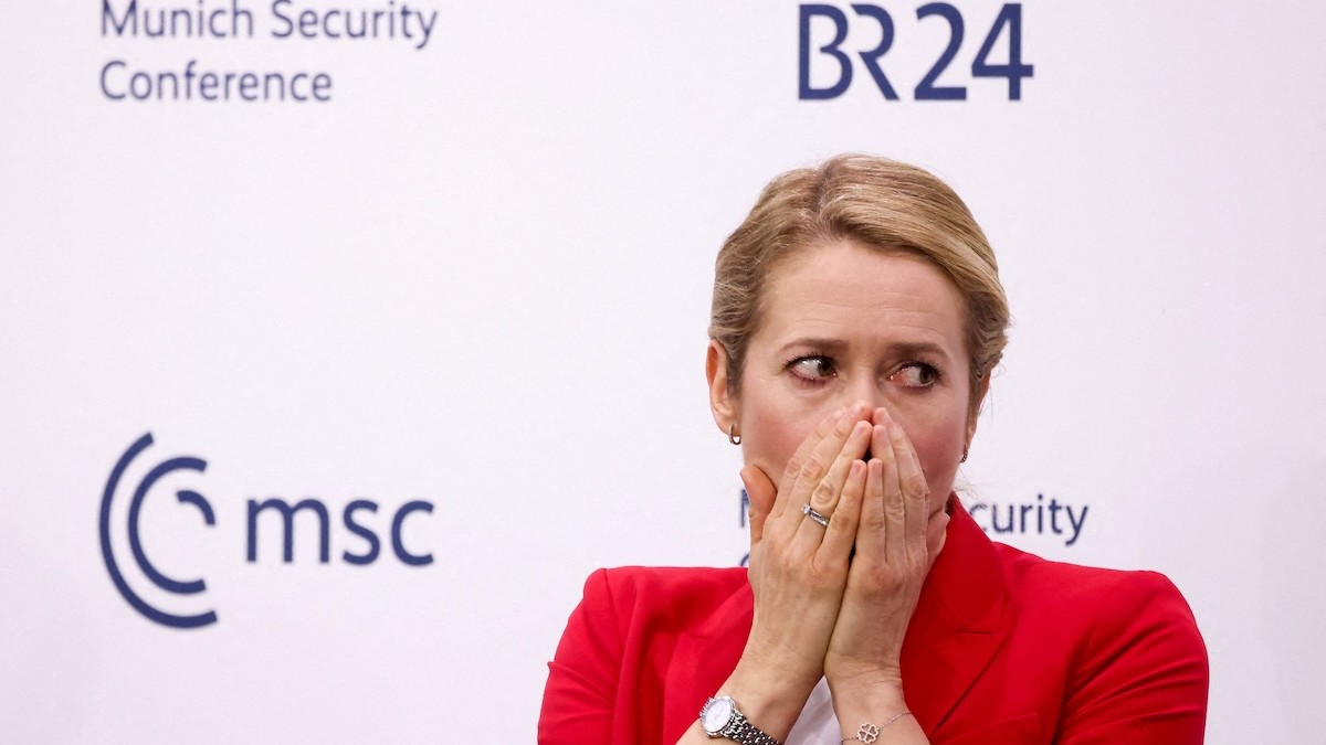 Vysoká predstaviteľka EÚ a podpredsedníčka pre zahraničné veci a bezpečnostnú politiku Kaja Kallasová reaguje počas posledného dňa Mníchovskej bezpečnostnej konferencie , 15. februára 2026. 