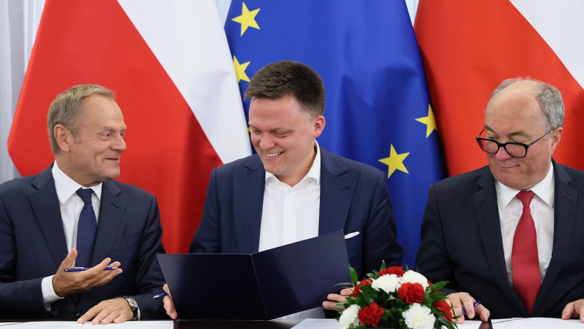 Liderzy partii opozycyjnych: Donald Tusk, Szymon Hołownia i Włodzimierz Czarzasty.