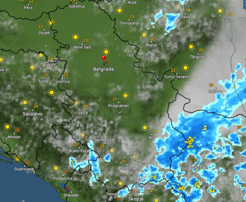 Kretanje nevremena u 19 sati