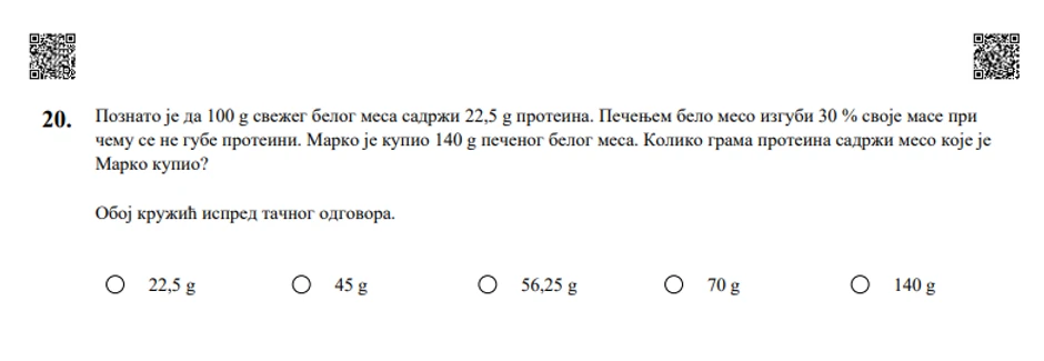 20. zadatak testa znanja matematike