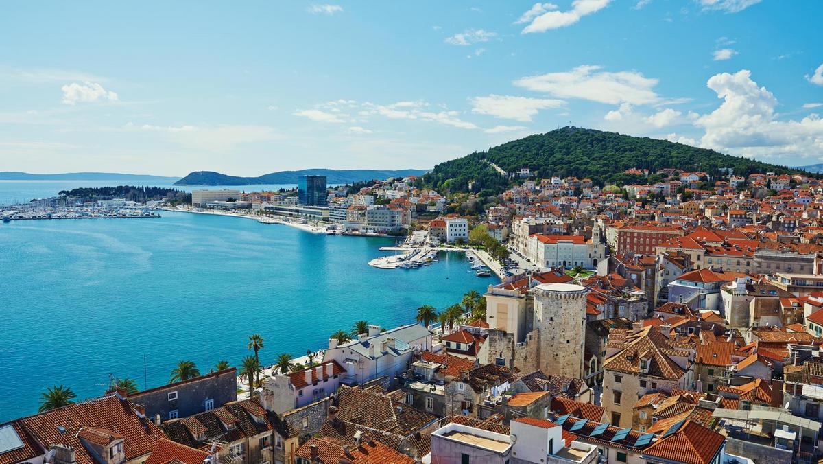 Amazing panoramic top view of the historic city Split