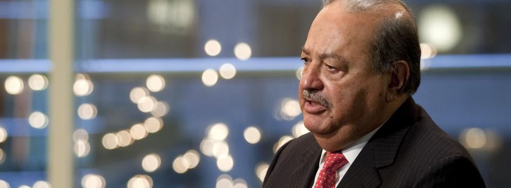 Meksykański miliarder Carlos Slim w wywiadzie telewizyjnym dla Bloomberg'a w Nowym Jorku, USA