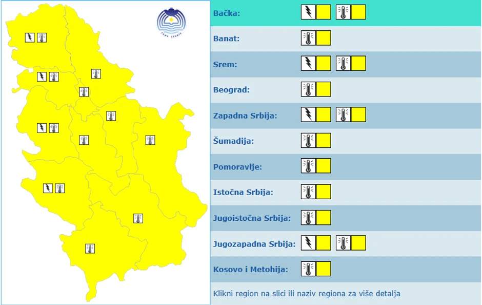Žuti meteoalarm u subotu