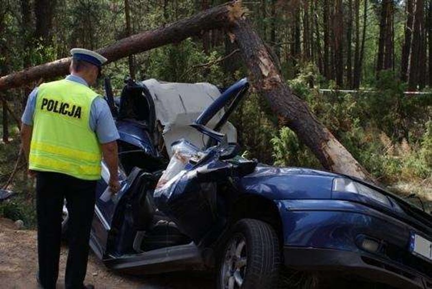 Kierowca z impetem wleciał dachem w drzewo