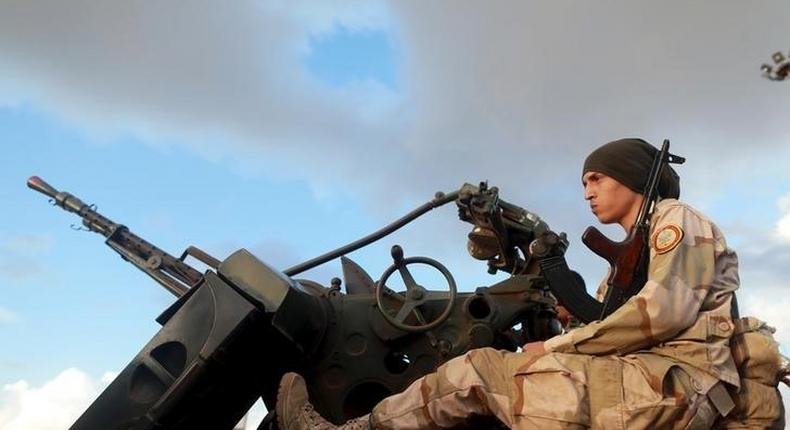 One of the members of the military protecting a demonstration against candidates for a national unity government proposed by U.N. envoy for Libya Bernardino Leon, is pictured in Benghazi, Libya October 23, 2015. REUTERS/Esam Omran Al-Fetori