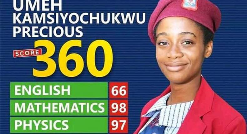 Kamsiyochukwu Umeh from Anambra best candidate in 2023 UTME - JAMB