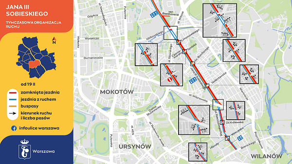 Tramwaj do Wilanowa: Sobieskiego - czasowa organizacja ruchu, trzeci etap (od 19.02)