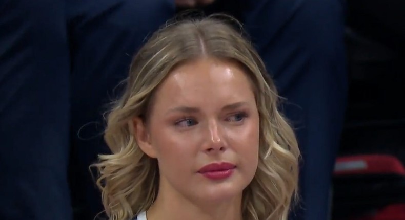 Utah State cheerleader Ashlyn Whimpey reacts at team's March Madness game against Missouri.TNT