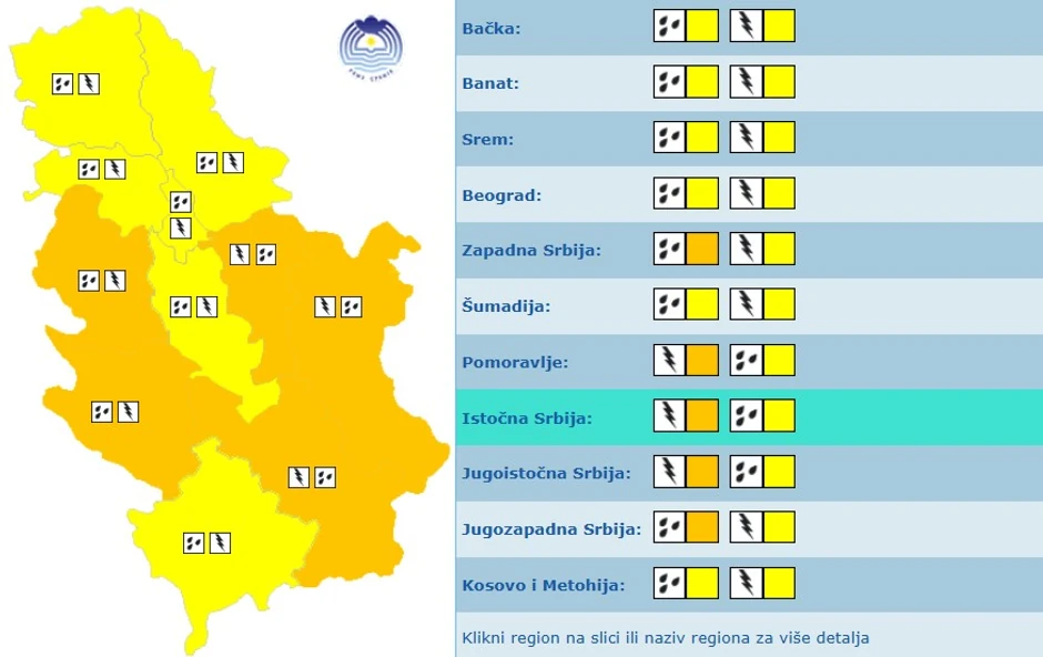 Meteoalarm za 2. jul, četvrtak