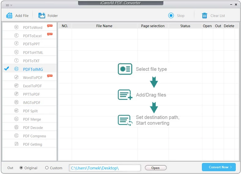 Główne okno programu do tworzenia i konwersji dokumentów PDF - iCareAll PDF Converter