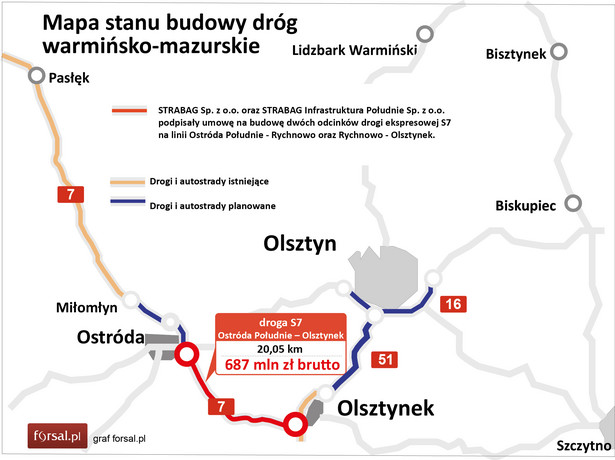 Warmińsko-mazurskie - droga S7; Ostróda Południe – Olsztynek