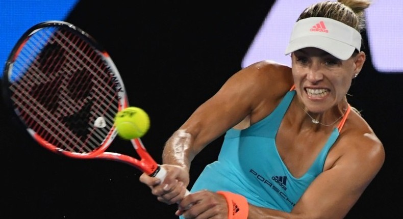 Germany's Angelique Kerber hits a return against Coco Vandeweghe of the US during their women's singles match at the Australian Open in Melbourne on January 22, 2017