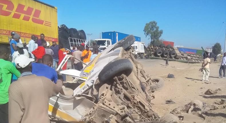 Gruesome accident as Trailer rams into Matatu along Nakuru Highway