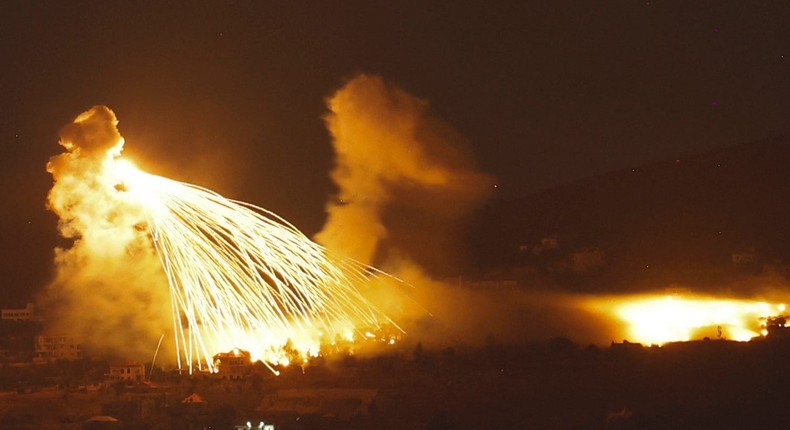 A fire following Israeli bombardment on Lebanon last week. Israel's military has intensified its air strikes on Gaza and Lebanon in recent days, including on Hezbollah intelligence targets.JALAA MAREY/AFP via Getty Images