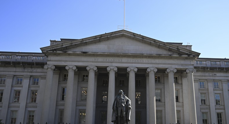 The United States Department of the Treasury building is seen in Washington D.C., United States on April 12, 2023.Celal Gunes / Anadolu Agency