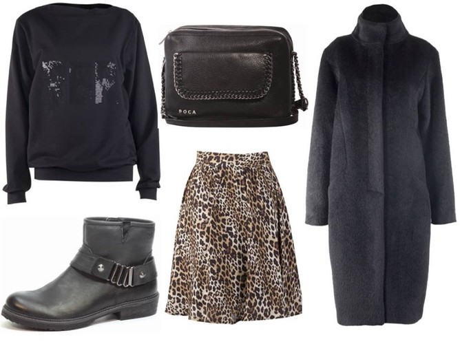 Bluza - Rabarbar/rabarbar.co, płaszcz - Bialcon/bialcon.pl, spódnica - Bialcon/bialcon.pl, buty - Caprice/caprice.pl, torebka - Boca/boca.pl.