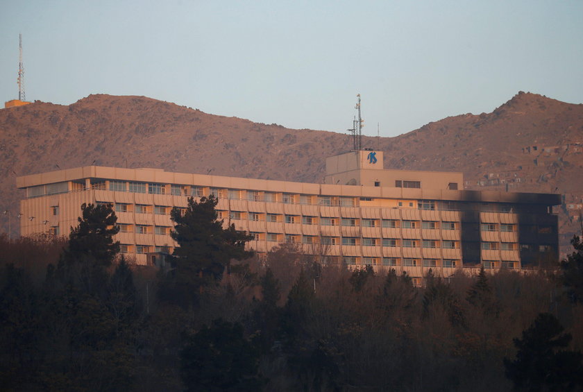 The Intercontinental Hotel is seen during an attack in Kabul, Afghanistan